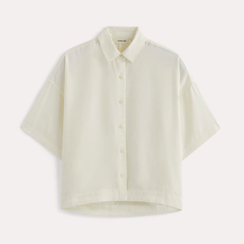 Everlane Women's Short-Sleeve Square Shirt in Butterlite in Bone White, Size 2XS